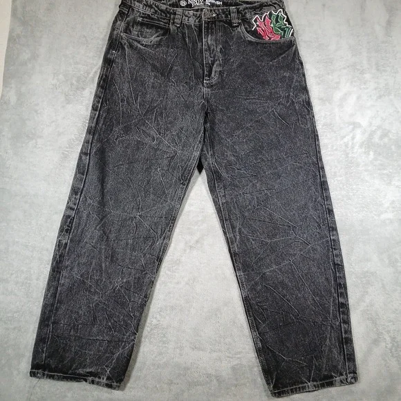 Ninth Fall Ambush Jeans Mens 36 Acid Wash Black Denim Embroidered Graffiti Snake - Picture 4 of 8